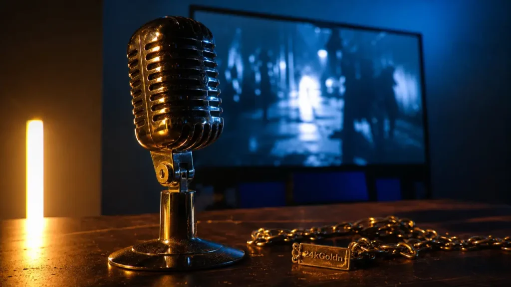 24kgoldn Valentino : microphone sur table, repère clip