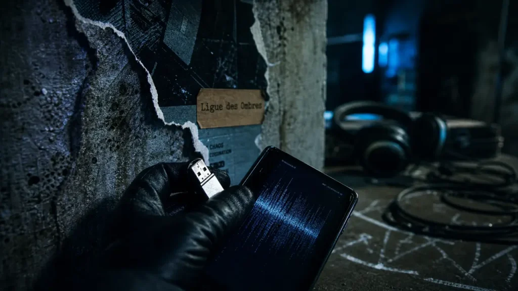 Freeze Corleone : affiche Ligue des Ombres déchirée, clé USB et téléphone