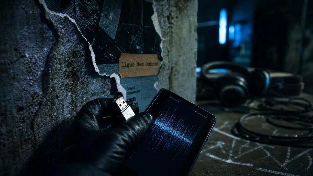 Freeze Corleone : affiche Ligue des Ombres déchirée, clé USB et téléphone