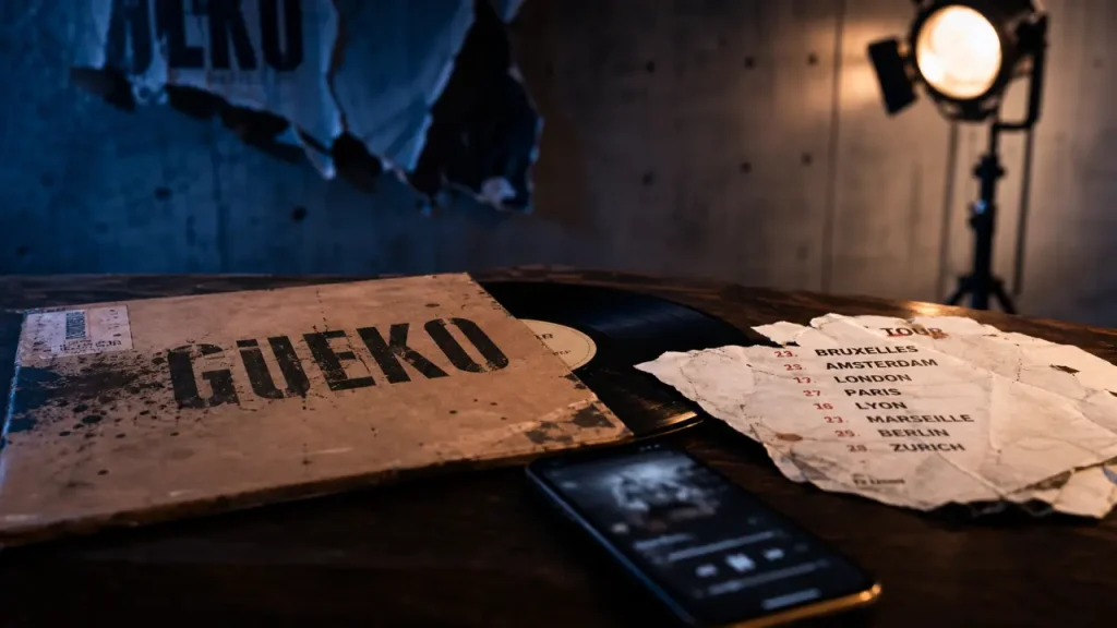 Gueko sur une pochette vinyle, rap hardcore