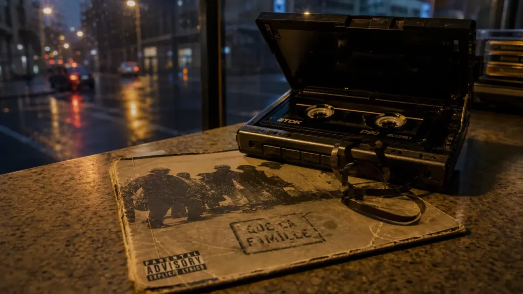PNL Que la Famille, pochette EP usée et lecteur cassette, ambiance cloud rap