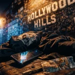 Pop smoke : blouson streetwear noir, néons et ticket en gros plan