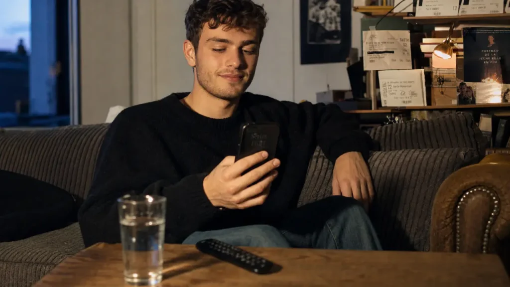 Série lgbt homme : jeune homme queer sur canapé