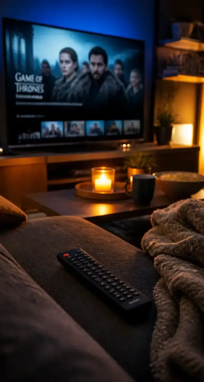 Soirée séries devant un écran, télécommande en main