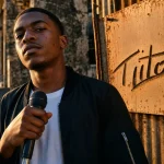 Tiitof rap francophone sur quai Fort-de-France, micro à la main