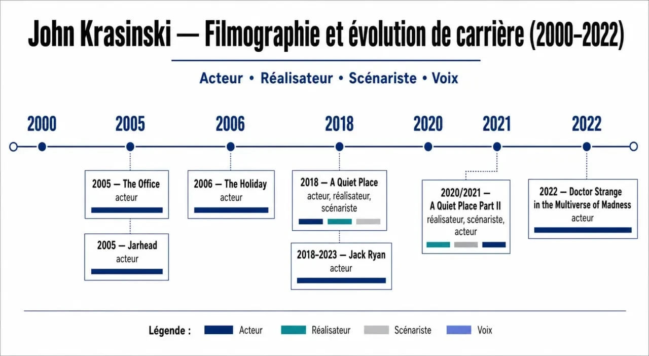 Films et séries TV avec John Krasinski : frise chronologique de sa filmographie de The Office à A Quiet Place et Jack Ryan