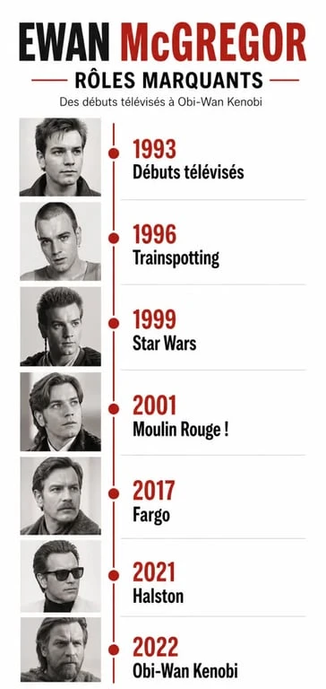 Films et séries TV avec Ewan McGregor : frise chronologique de ses rôles marquants