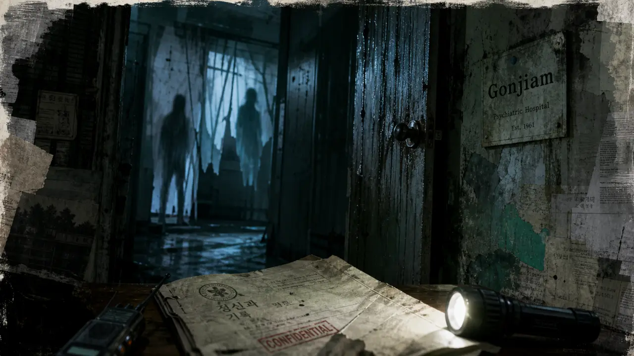 Film d horreur coreen : couloir abandonné, silhouettes fantômes