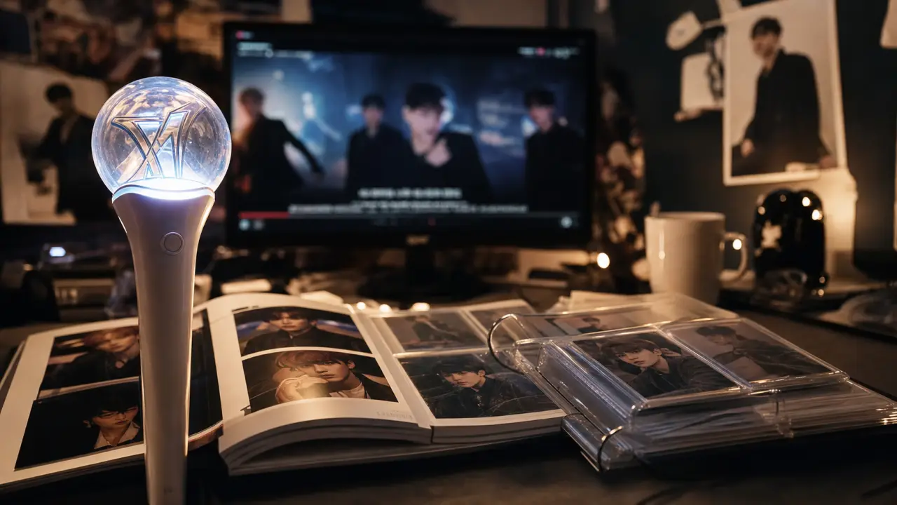 K pop culture : lightstick et album photo avec photocard BTS