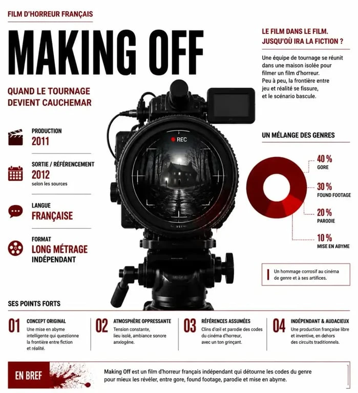 Infographie sur Making Off, film d’horreur français entre gore, found footage et mise en abyme