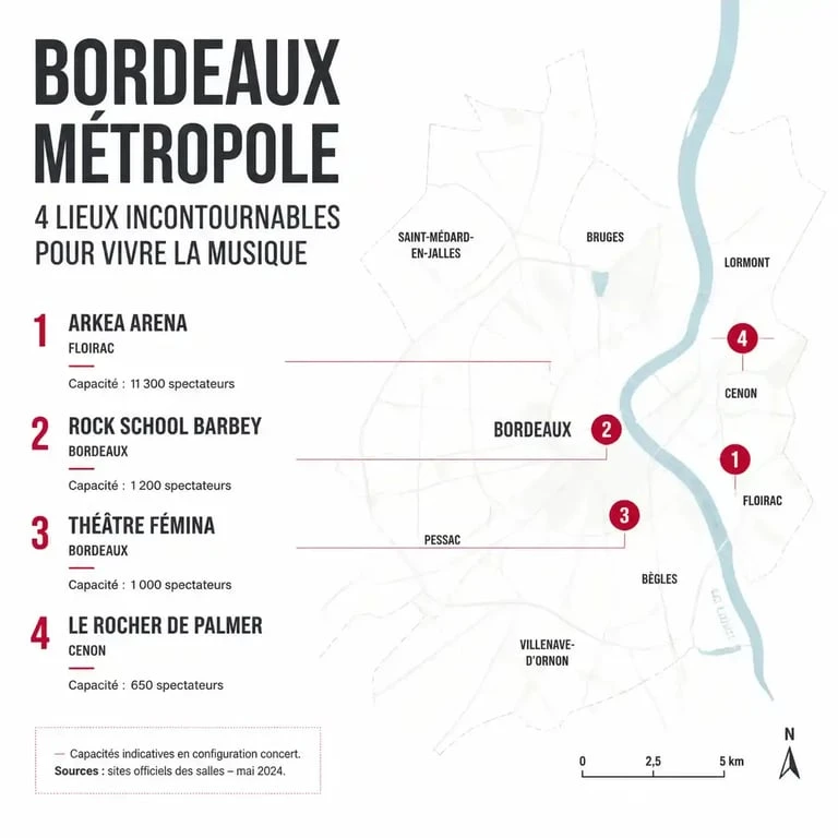 Carte des salles de concert rap à Bordeaux et sa métropole