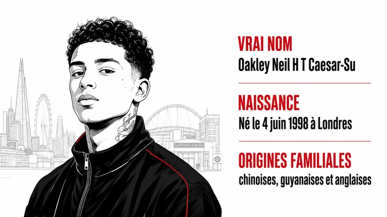Central Cee origine : visuel récapitulatif de son vrai nom, de Londres et de ses origines familiales