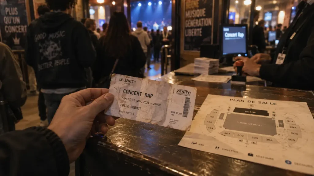 Concert rap : billets en file d’attente en salle de concert