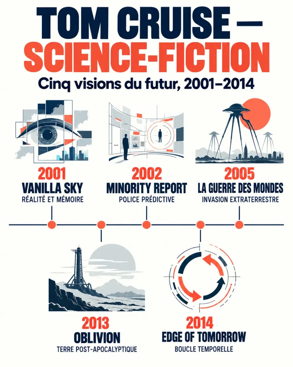 Infographie des films de science-fiction de Tom Cruise, de Vanilla Sky à Edge of Tomorrow