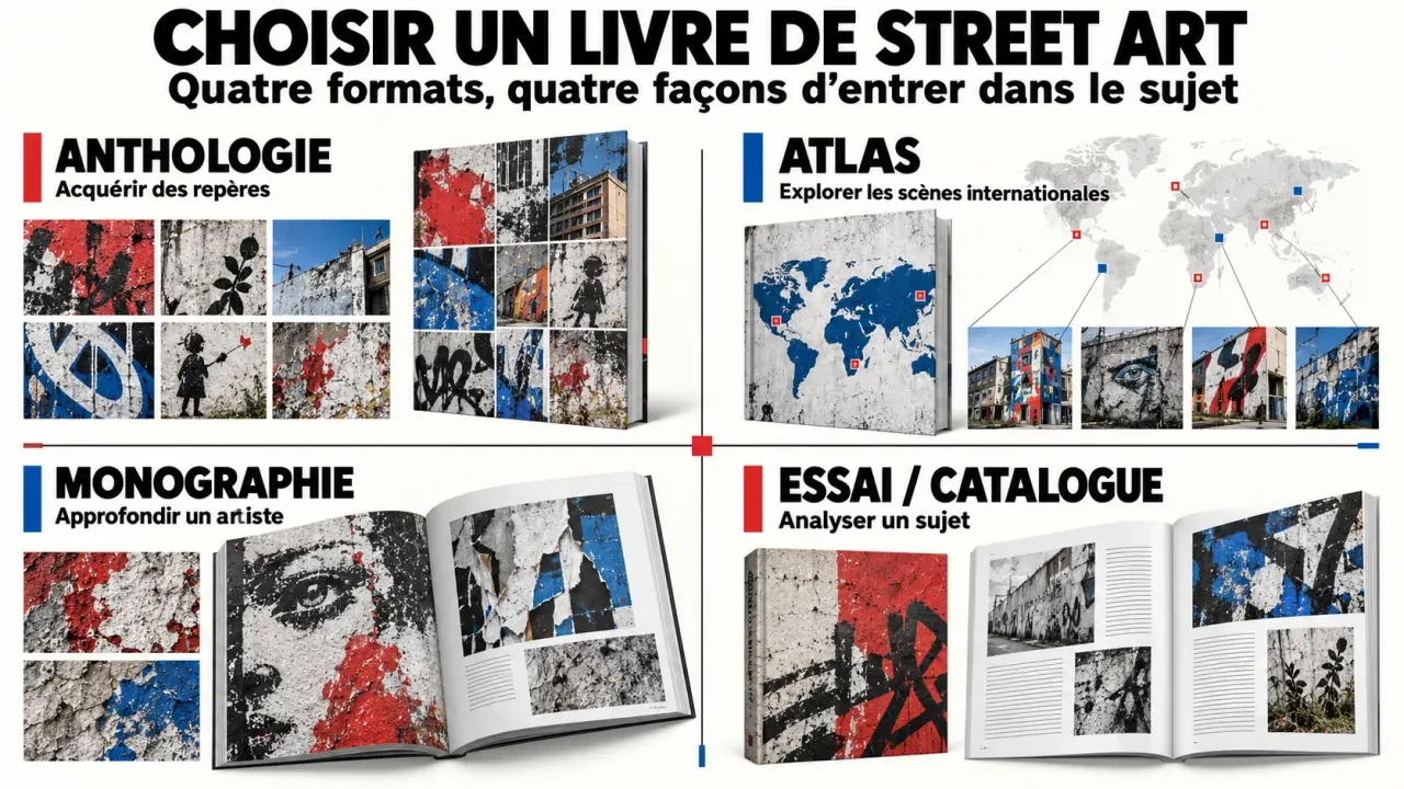Infographie pour choisir un livre street art selon son format et son objectif de lecture